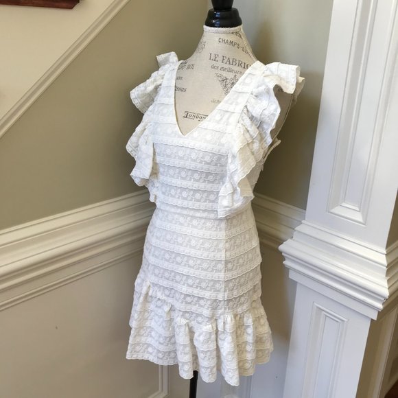 LoveShackFancy Catalina Lace Alanis Mini Dress Womens 4 Ivory Cream VNeck Ruffle - Picture 9 of 14